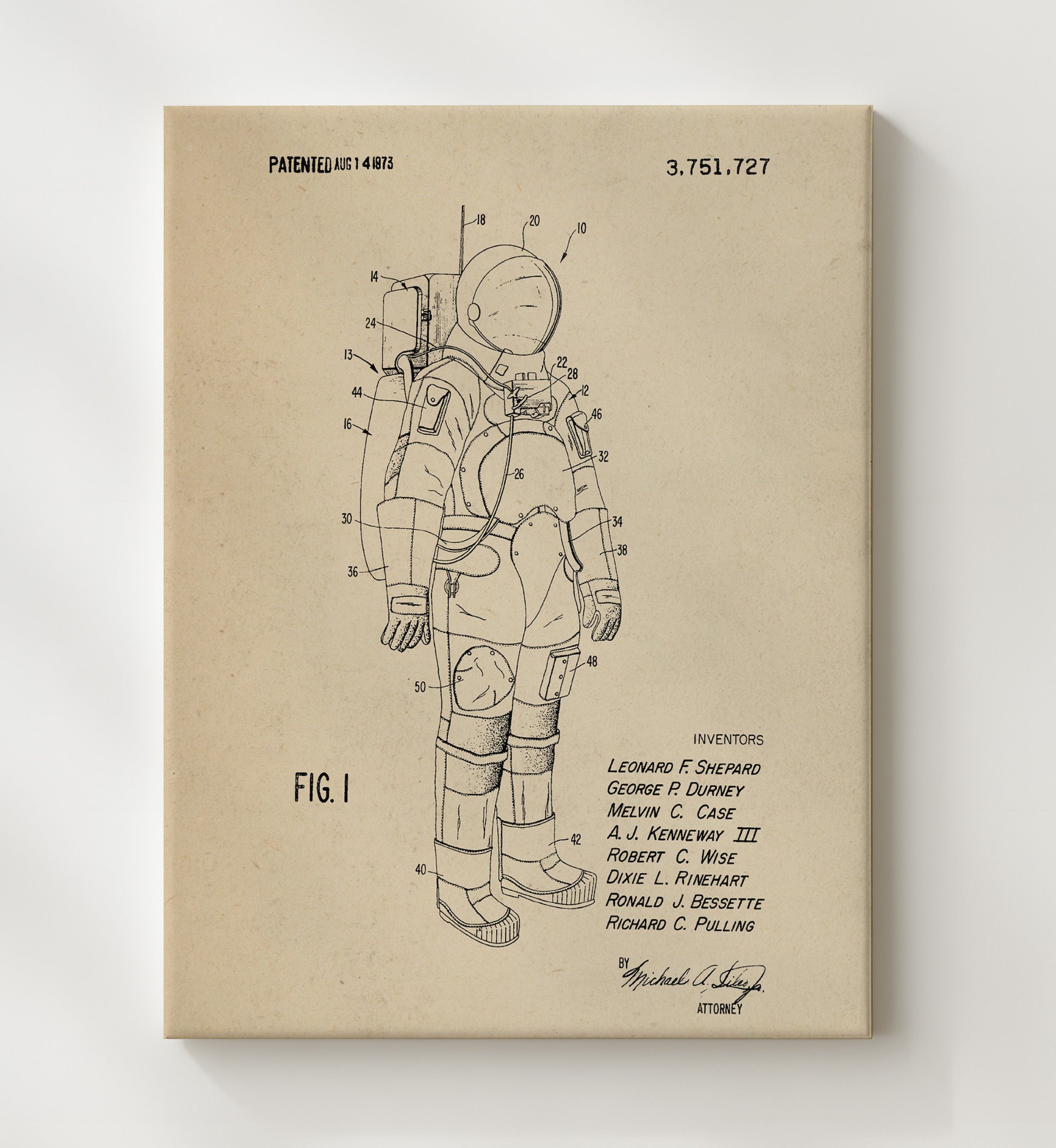 Patent Print - Space Suit - Leonard F Shepard Et Al - 1973 - Patent 3751727 Patent Wall Art