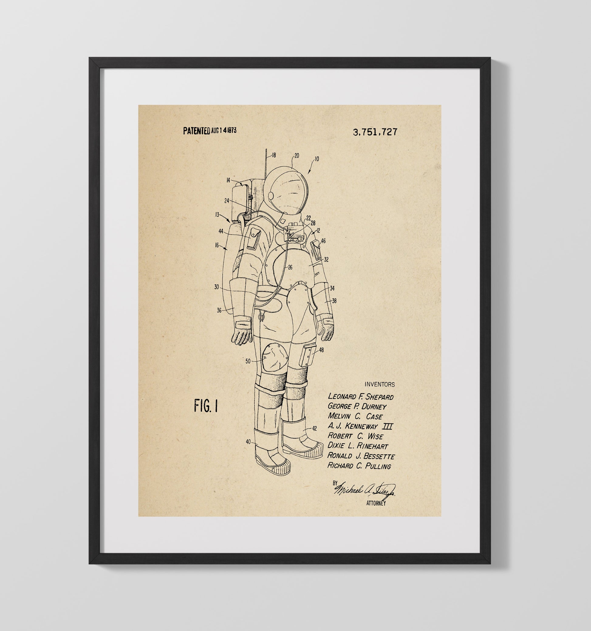 Patent Print - Space Suit - Leonard F Shepard Et Al - 1973 - Patent 3751727 Patent Wall Art