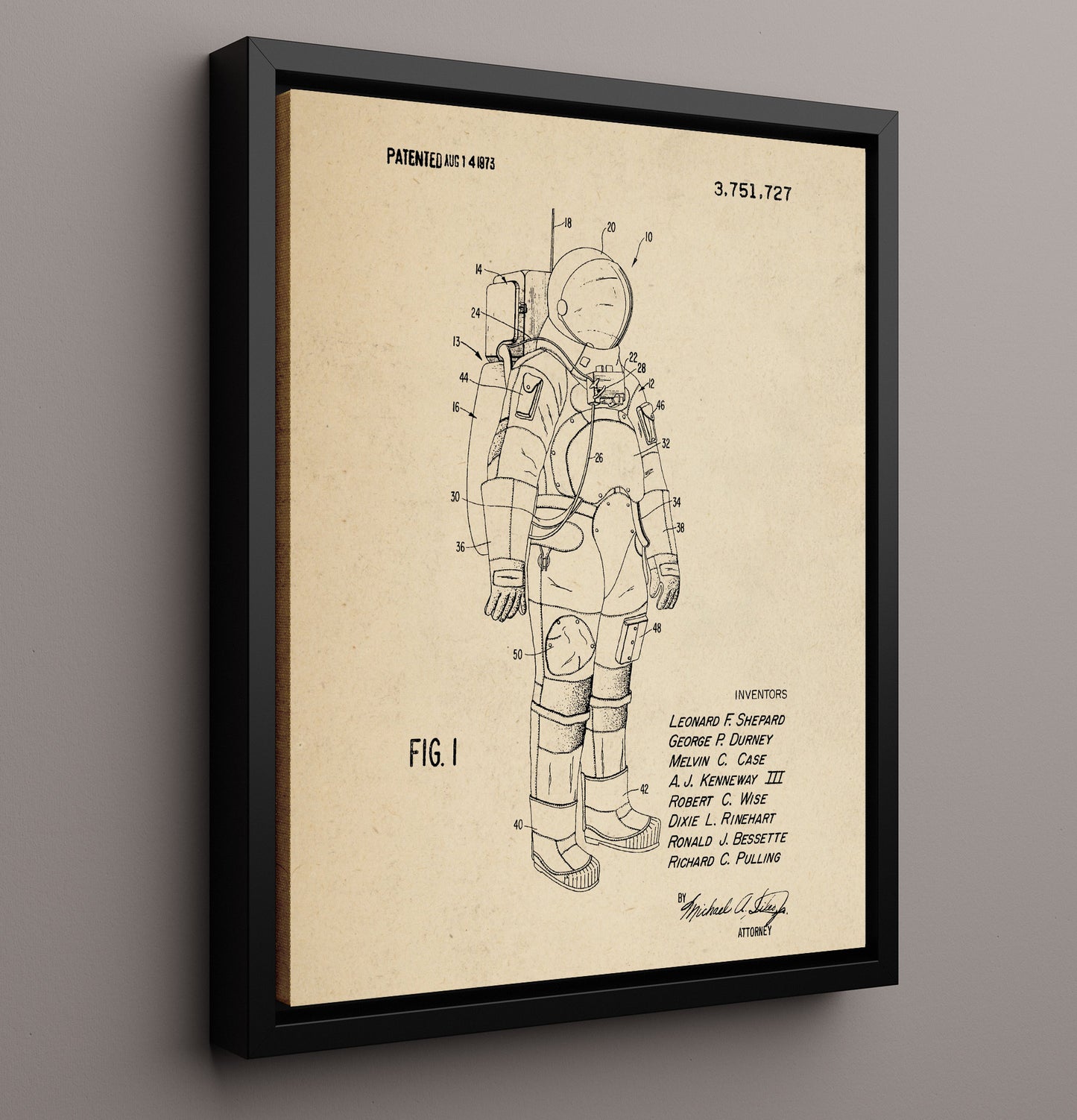 Patent Print - Space Suit - Leonard F Shepard Et Al - 1973 - Patent 3751727 Patent Wall Art