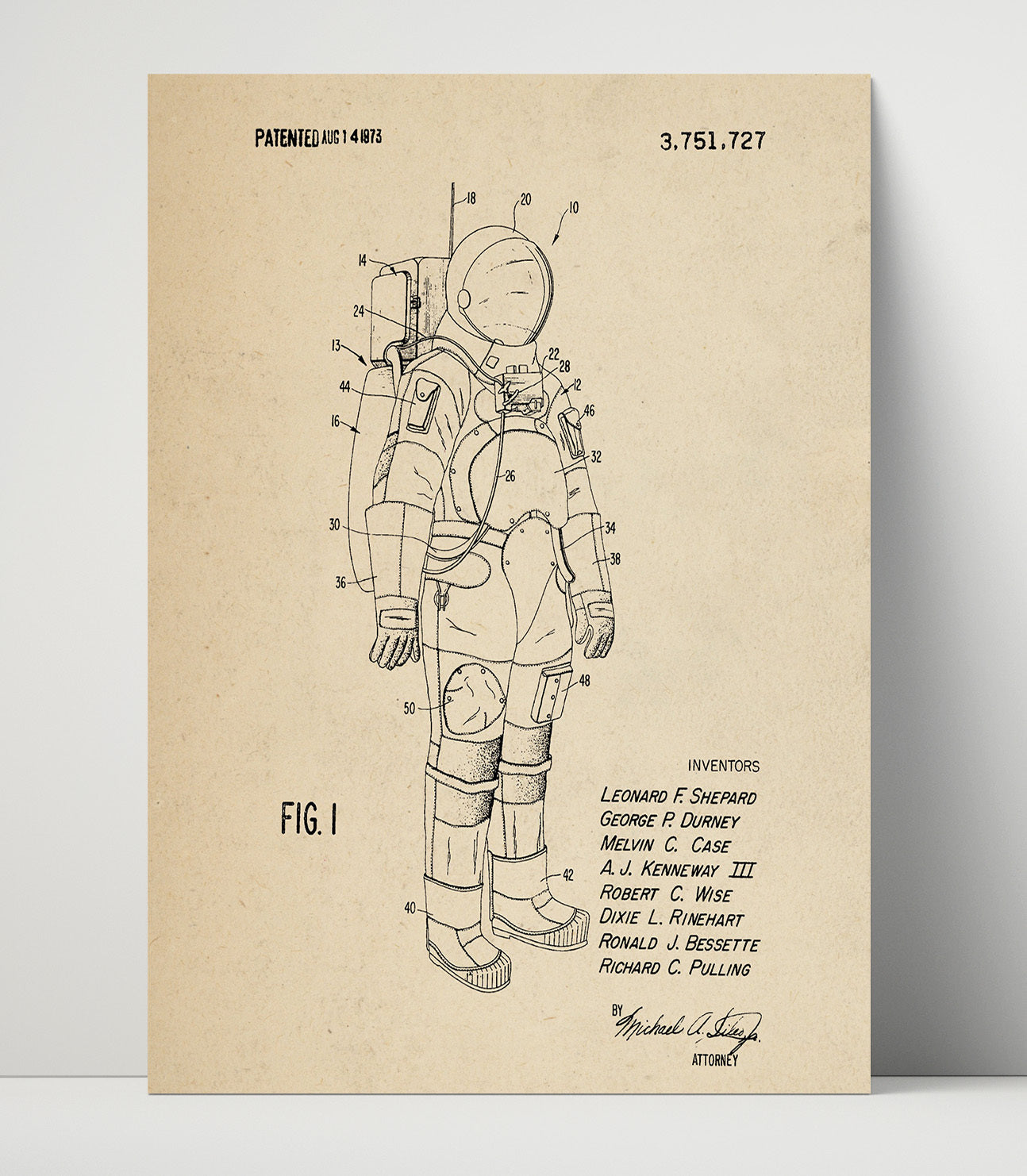 Patent Print - Space Suit - Leonard F Shepard Et Al - 1973 - Patent 3751727 Patent Wall Art