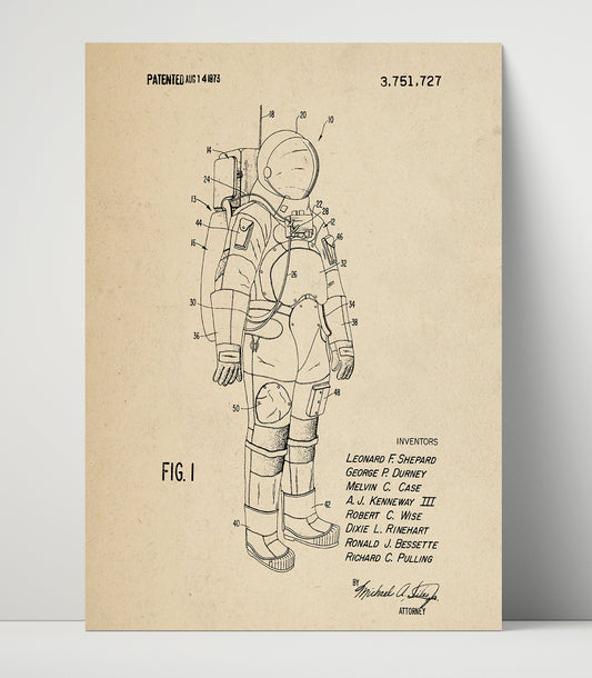 Space Suit - 1973 Patent - 16x20 Unframed Print