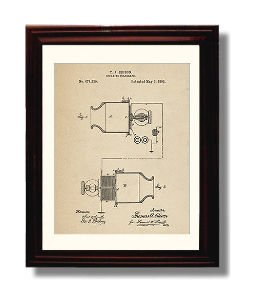 Patent Print - Speaking Telegraph - Thomas Edison - 1892 - Patent 474230 Patent Wall Art