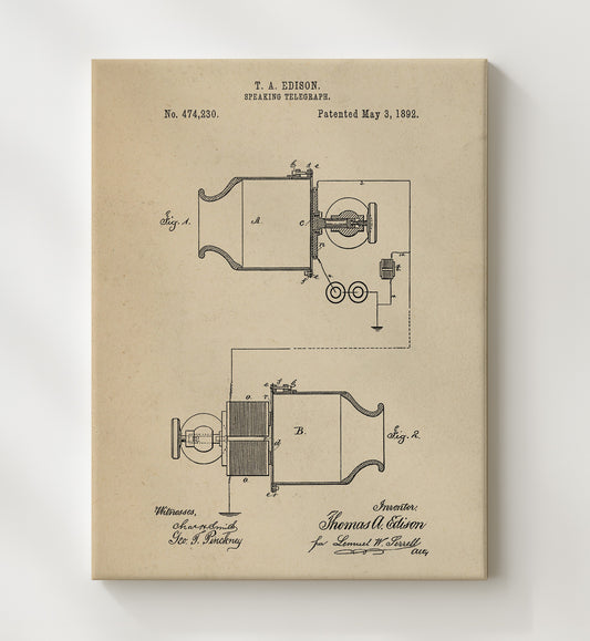 Speaking Telegraph 1892 patent print wall art 8x10 Canvas