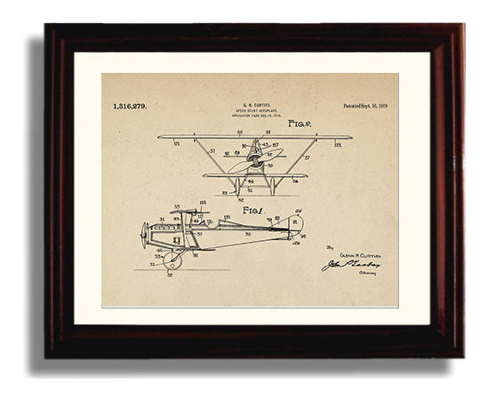 Patent Print - Speed Scout Aeroplane - Glenn H Curtiss - 1919 - Patent 1316279 - Landscape Patent Wall Art