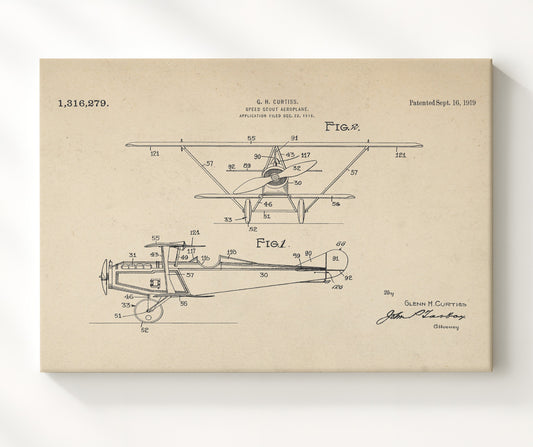 Speed Scout Aeroplane 1919 patent print wall art 8x10 Canvas