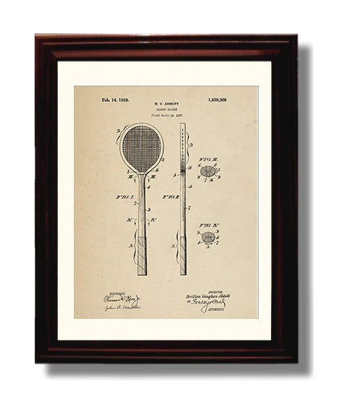 Patent Print - Squash Racket - B V Abbott - 1928 - Patent 1659308 Patent Wall Art