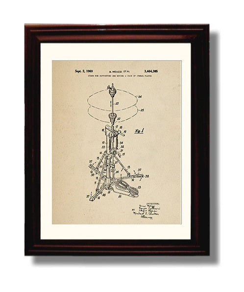 Patent Print - Stand For Supporting And Moving A Pair Of Cymbal Plates - Remo Meazzi Et Al - 1969 - Patent 3464305 Patent Wall Art