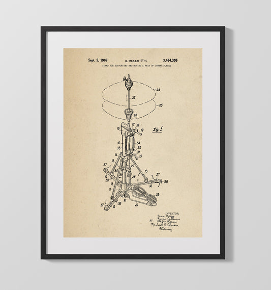 Stand For Supporting And Moving A Pair Of Cymbal Plates - 1969 Patent - 16x20 Gallery Frame