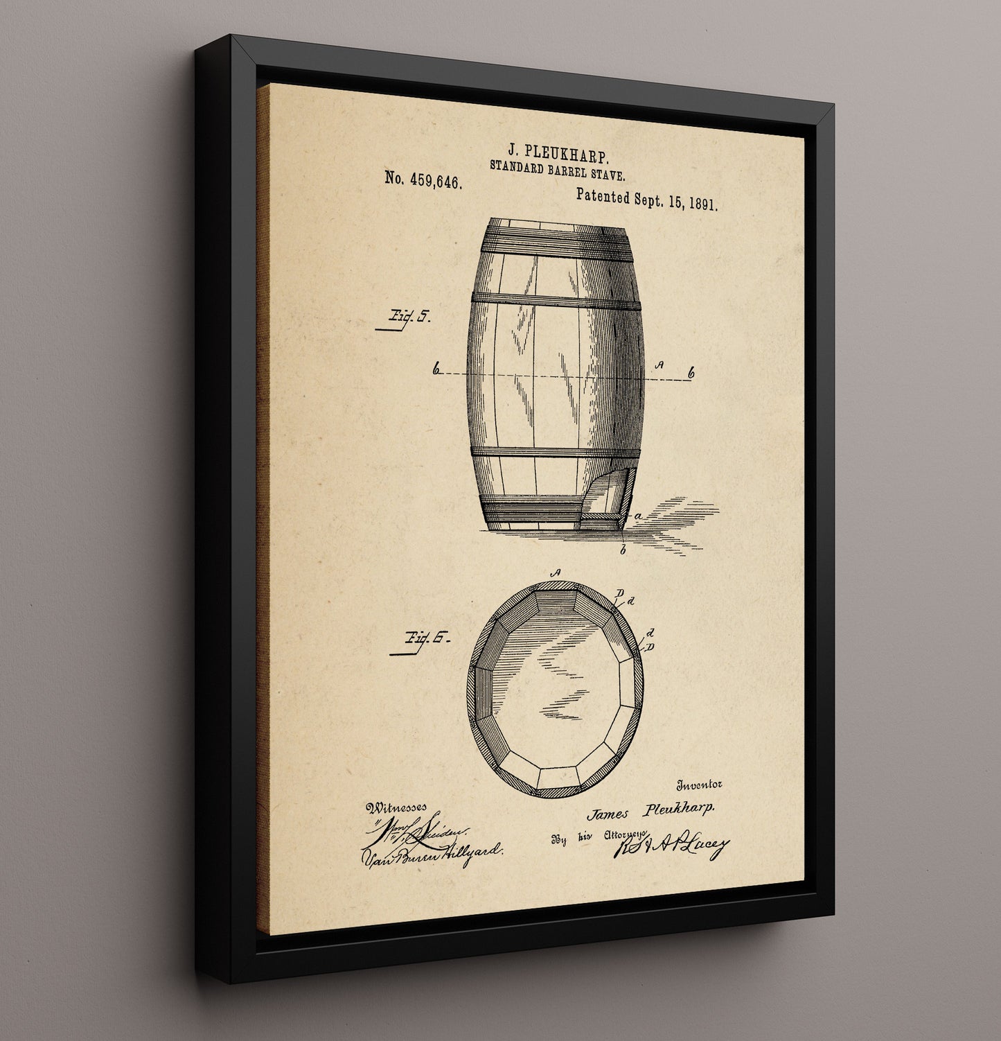 Patent Print - Standard Barrel Stave - J. Pleukharp - 1891 - Patent 459646 Patent Wall Art
