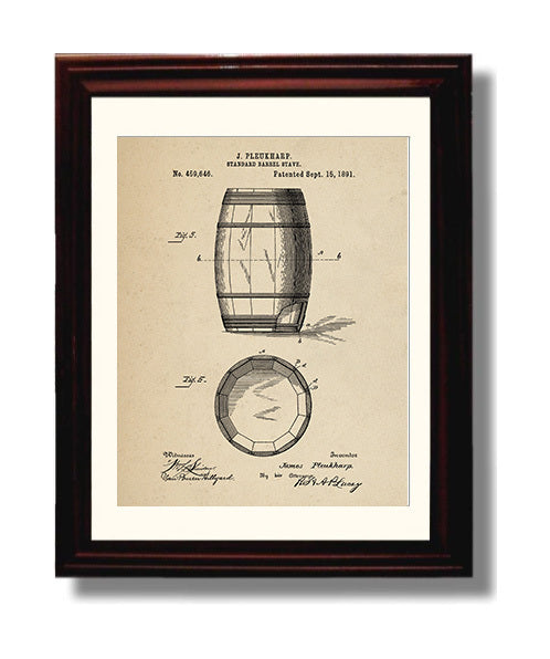 Patent Print - Standard Barrel Stave - J. Pleukharp - 1891 - Patent 459646 Patent Wall Art