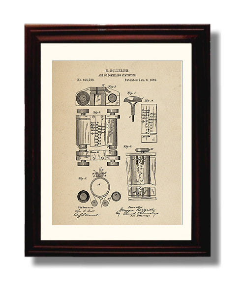 Patent Print - Statistical Tabulating System - Herman Hollerith - 1889 - Patent 395782 Patent Wall Art