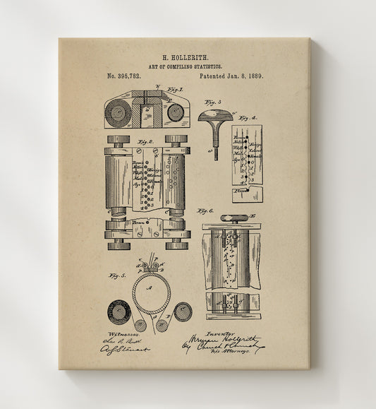 Statistical Tabulating System 1889 patent print wall art 8x10 Canvas