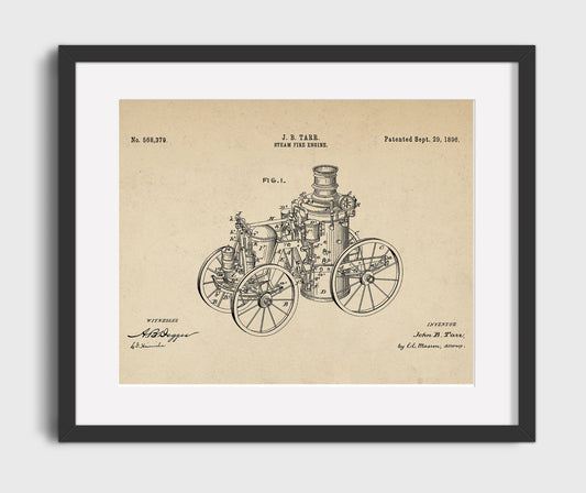 Steam Fire Engine - 1896 Patent - 16x20 Gallery Frame