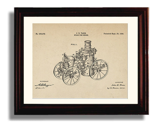 Patent Print - Steam Fire Engine - John B Tarr - 1896 - Patent 568379 - Landscape Patent Wall Art