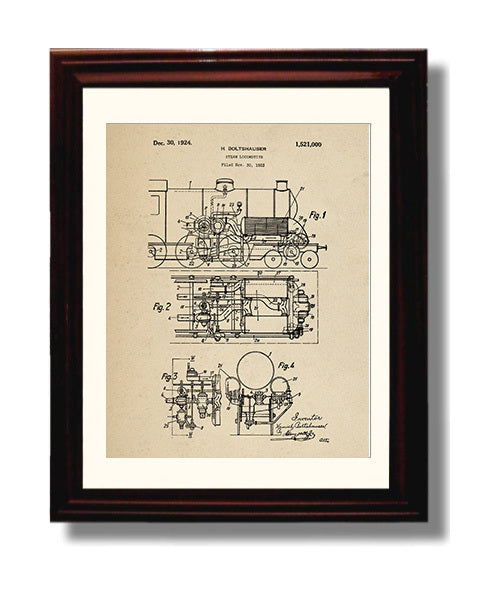 Patent Print - Steam Locomotive - Heinrich Boltshauser - 1924 - Patent 1521000 Patent Wall Art