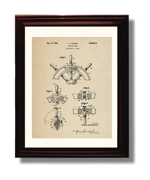 Patent Print - Steering Wheel - Andrew Jackson Higgins - 1944 - Patent 2339013 Patent Wall Art