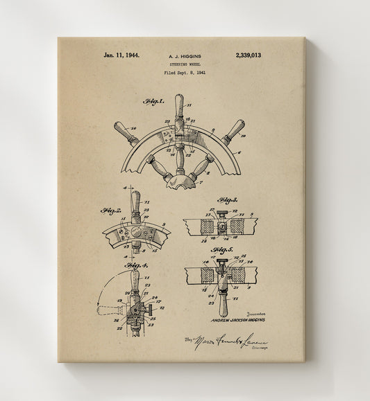 Steering Wheel 1944 patent print wall art 8x10 Canvas