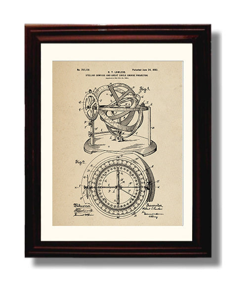 Patent Print - Stellar Compass And Great Circle Course Projector - Robert T. Lawless - 1902 - Patent 703139 Patent Wall Art