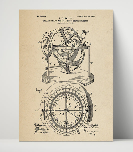 Stellar Compass And Great Circle Course Projector - 1902 Patent - 16x20 Unframed Print