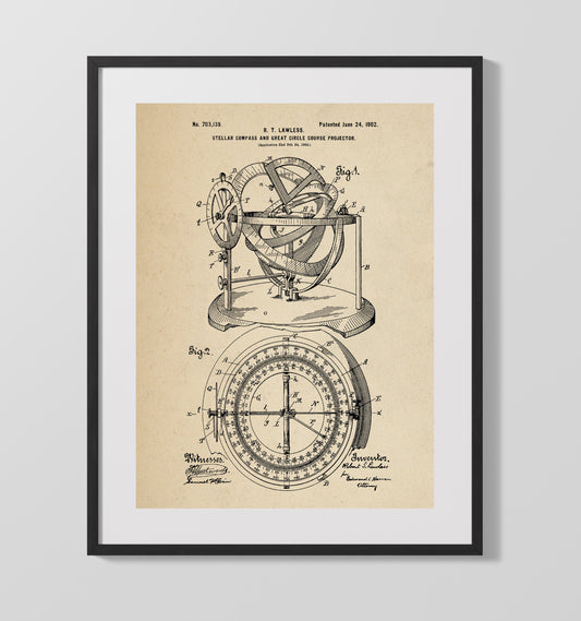 Stellar Compass And Great Circle Course Projector - 1902 Patent - 16x20 Gallery Frame