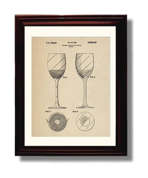 Patent Print - Stemmed Wine Glass Or Similar Article - Unknown Inventor - 1988 - Patent D298995 Patent Wall Art