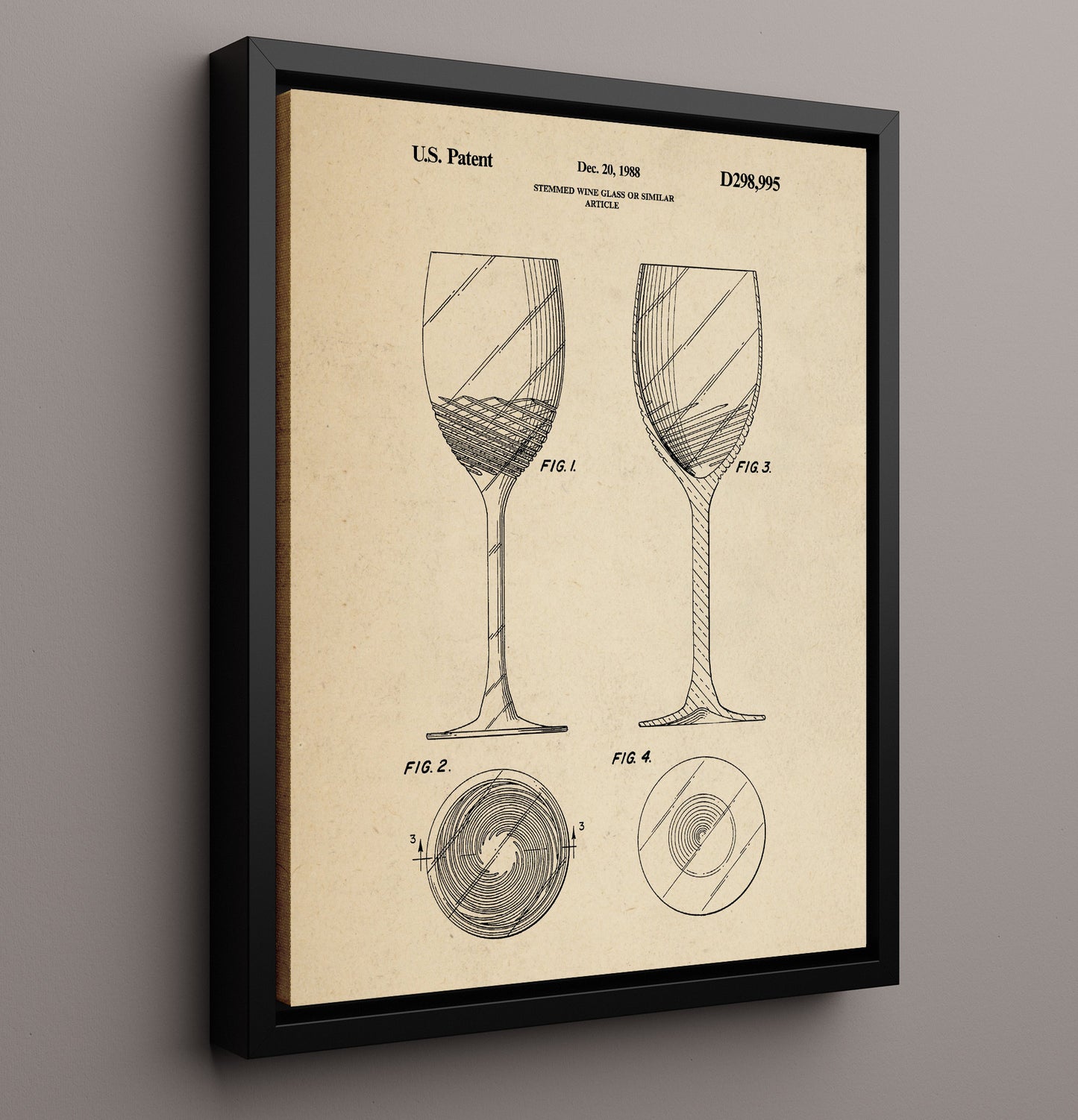 Patent Print - Stemmed Wine Glass Or Similar Article - Unknown Inventor - 1988 - Patent D298995 Patent Wall Art