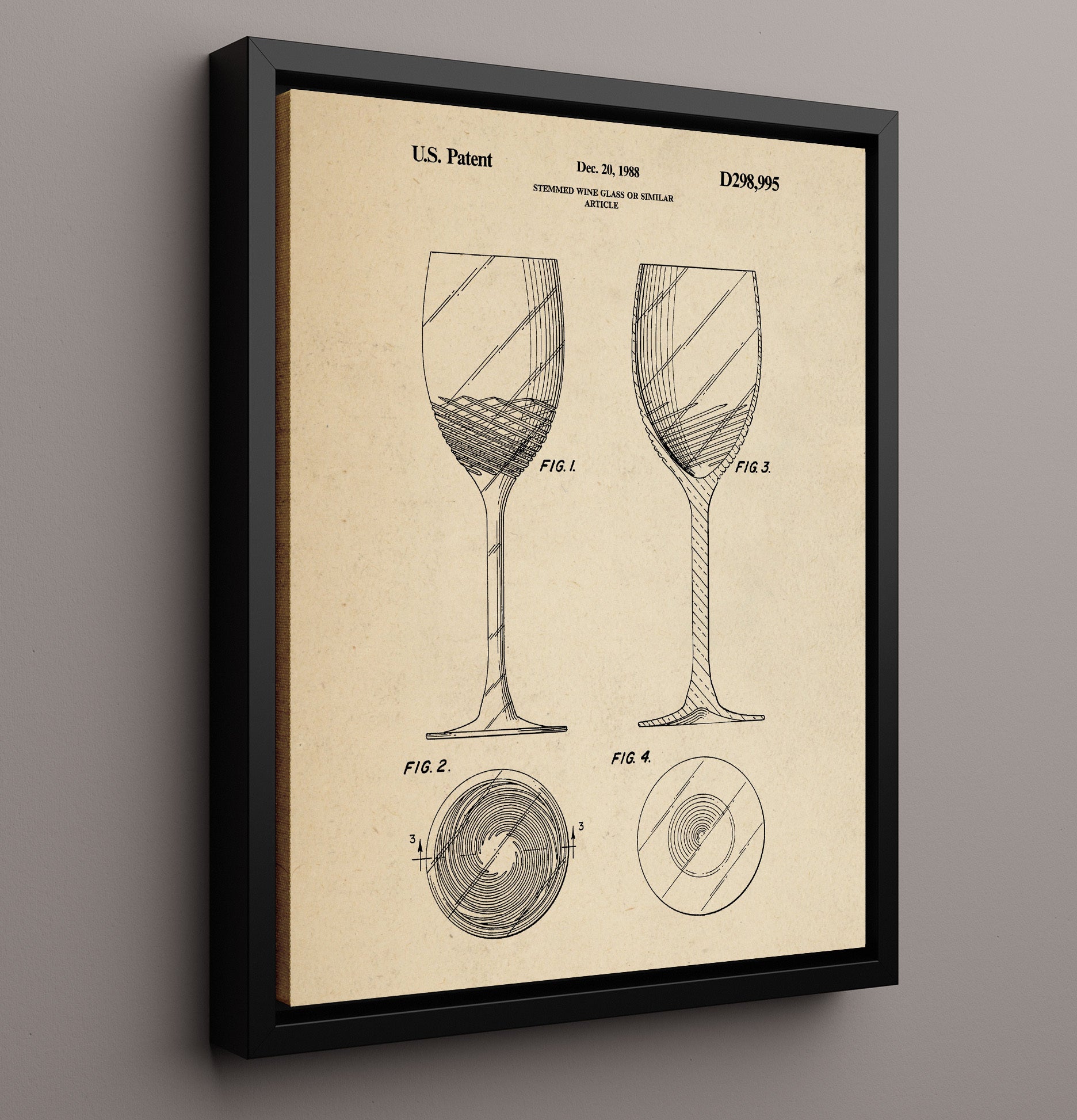 Patent Print - Stemmed Wine Glass Or Similar Article - Unknown Inventor - 1988 - Patent D298995 Patent Wall Art