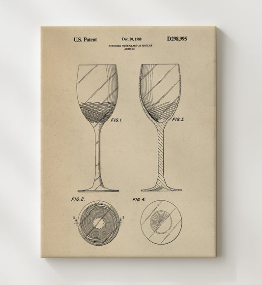 Stemmed Wine Glass Or Similar Article 1988 patent print wall art 8x10 Canvas