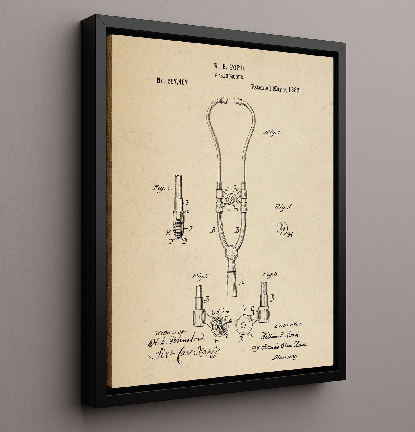Patent Print - Stethoscope - W. F. Ford - 1882 - Patent 257487 Patent Wall Art