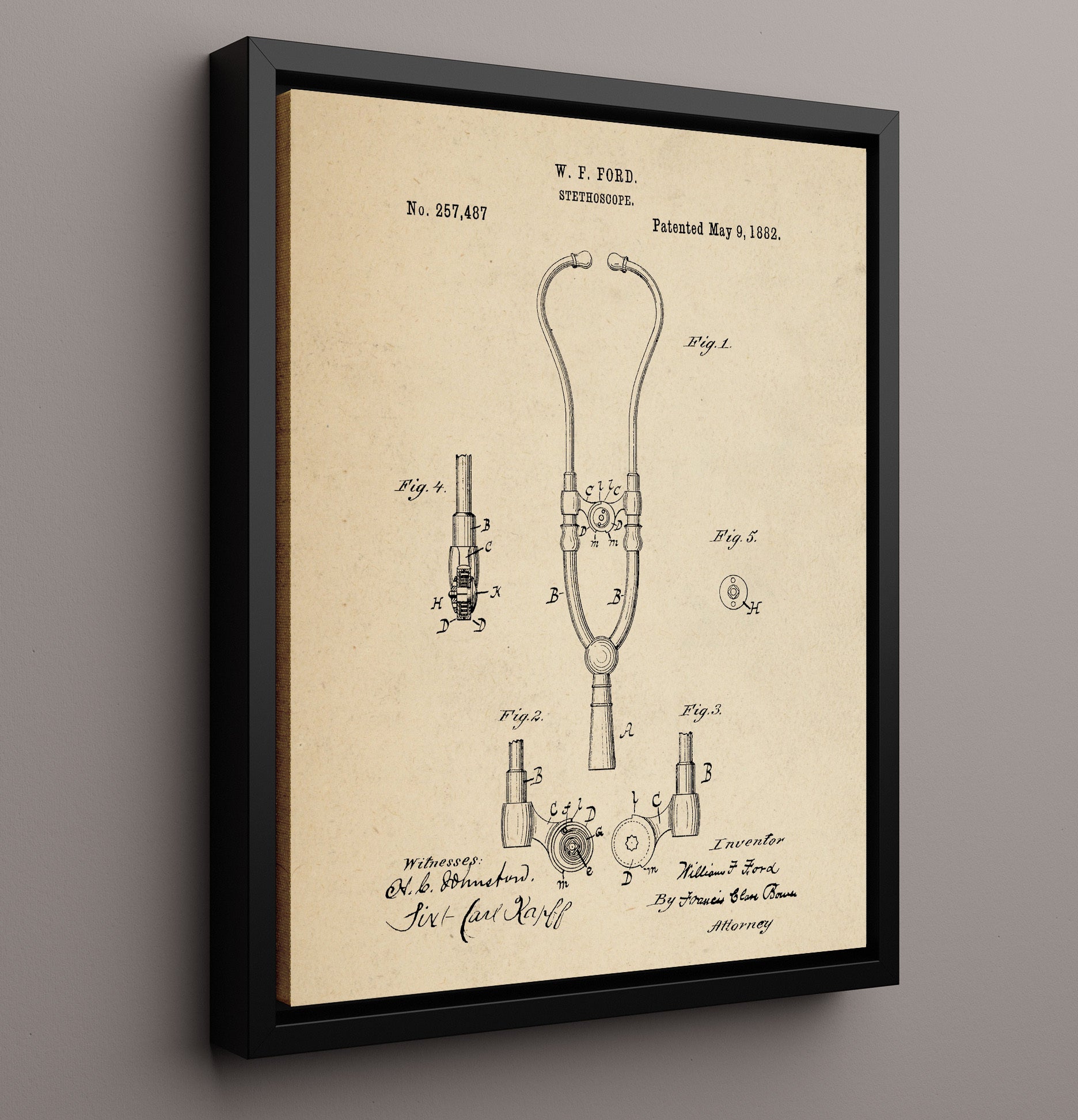 Patent Print - Stethoscope - W. F. Ford - 1882 - Patent 257487 Patent Wall Art