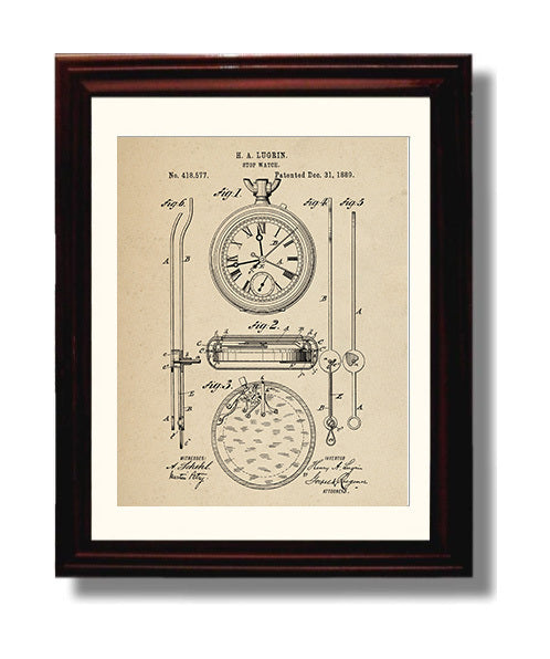 Patent Print - Stopwatch - H A Lugrin - 1889 - Patent 418577 Patent Wall Art