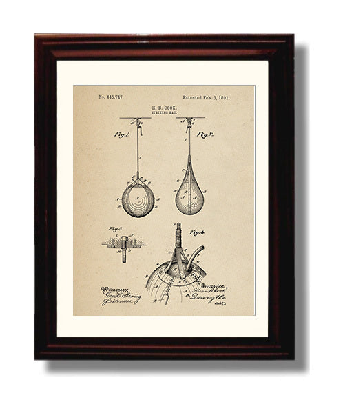 Patent Print - Striking Bag - H B Cook - 1891 - Patent 445747 Patent Wall Art