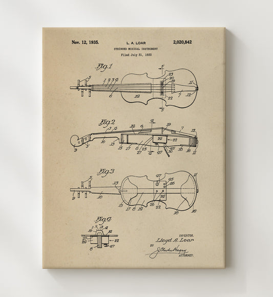 Stringed Musical Instrument 1935 patent print wall art 8x10 Canvas