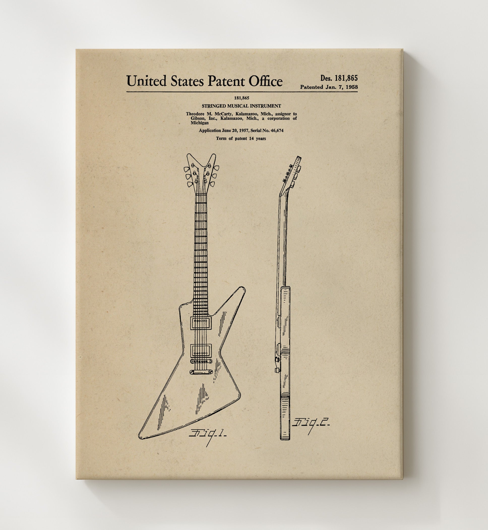 Patent Print - Stringed Musical Instrument - Theodore M. Mccarty - 1958 - Patent 181865 Patent Wall Art