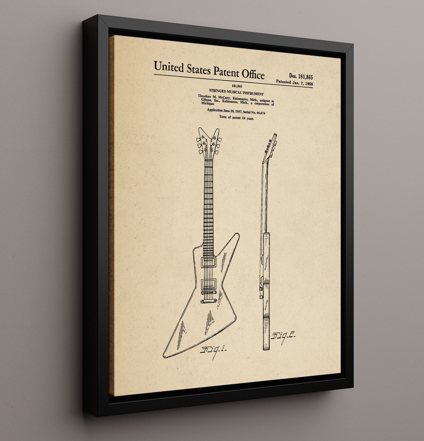 Patent Print - Stringed Musical Instrument - Theodore M. Mccarty - 1958 - Patent 181865 Patent Wall Art