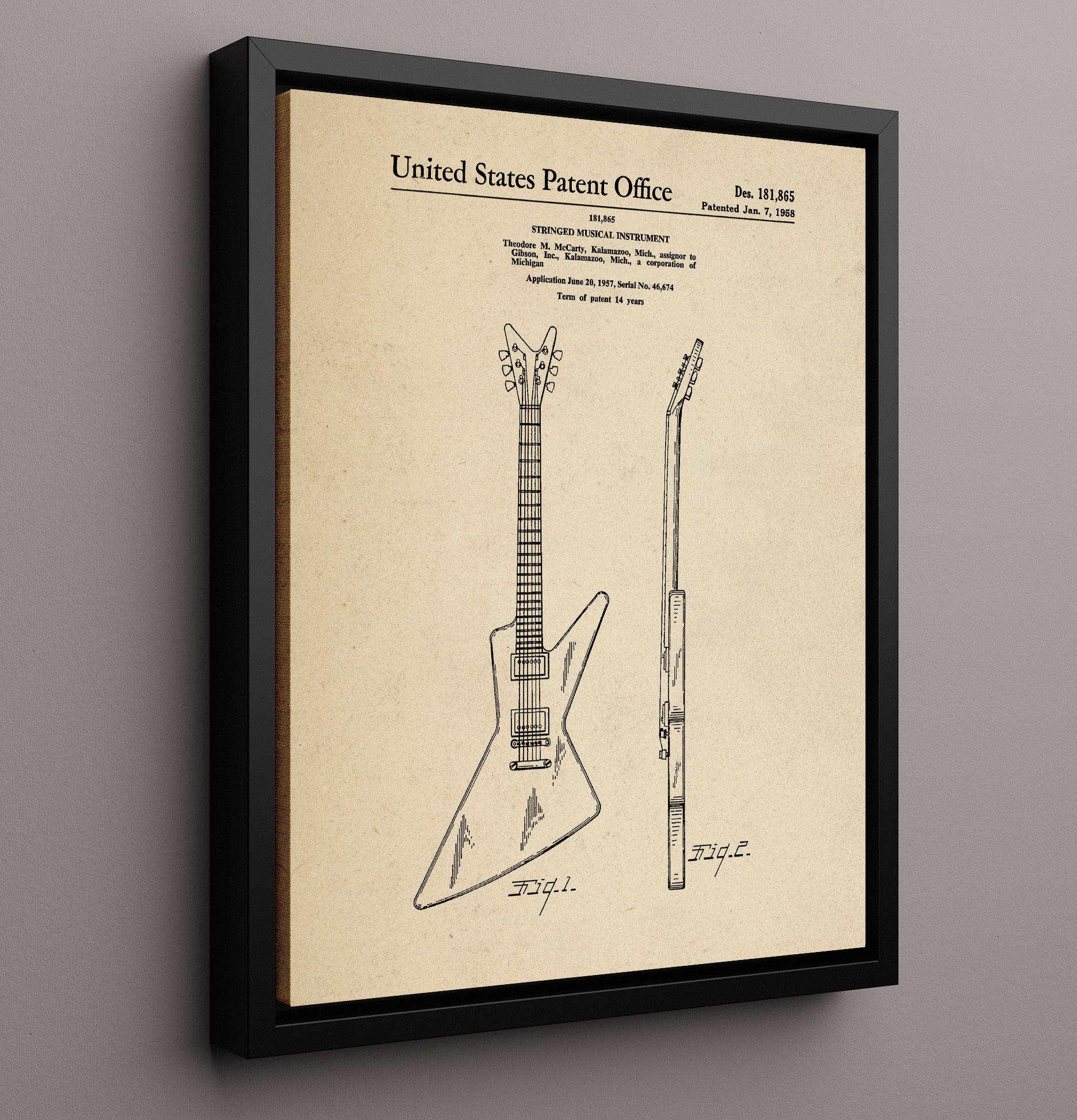 Patent Print - Stringed Musical Instrument - Theodore M. Mccarty - 1958 - Patent 181865 Patent Wall Art