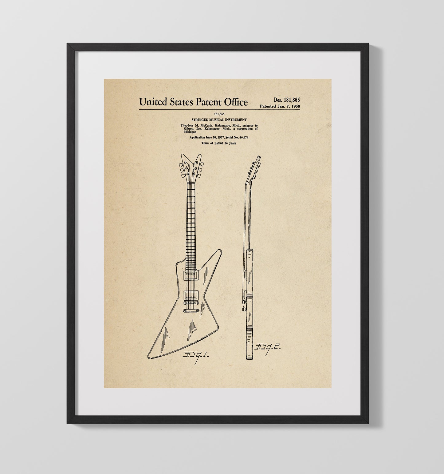 Patent Print - Stringed Musical Instrument - Theodore M. Mccarty - 1958 - Patent 181865 Patent Wall Art