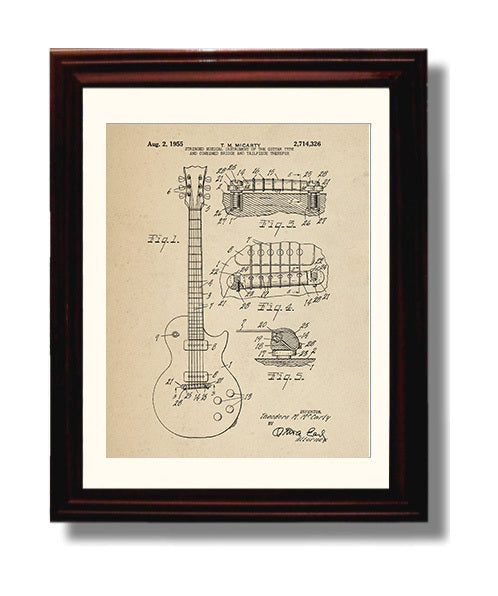 Patent Print - Stringed Musical Instrument Of The Guitar Type And Combined Bridge And Tailpiece Therefor - Theodore M. Mccarty - 1955 - Patent 2714326 Patent Wall Art