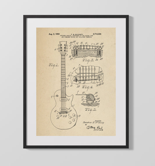Stringed Musical Instrument Of The Guitar Type And Combined Bridge And Tailpiece Therefor - 1955 Patent - 16x20 Gallery Frame