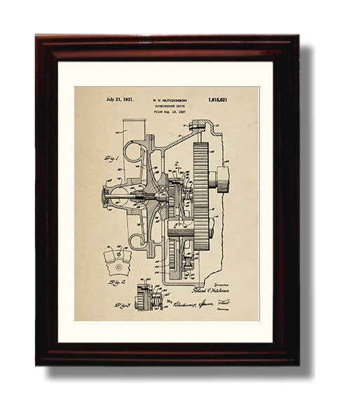 Patent Print - Supercharger Drive - Roland V Hutchinson - 1931 - Patent 1815621 Patent Wall Art