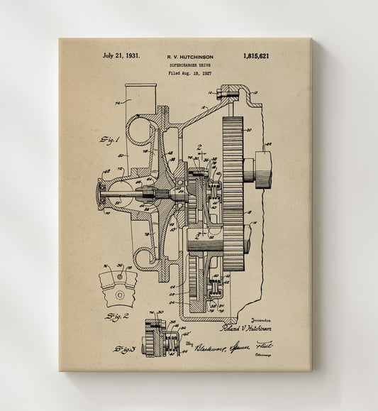 Supercharger Drive 1931 patent print wall art 8x10 Canvas