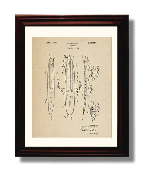 Patent Print - Surfboard - F A Lambach - 1967 - Patent 3323154 Patent Wall Art