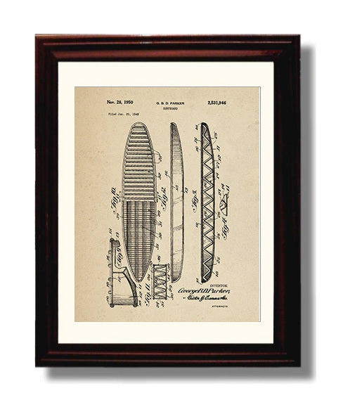Patent Print - Surfboard - George B D Parker - 1950 - Patent 2531946 Patent Wall Art
