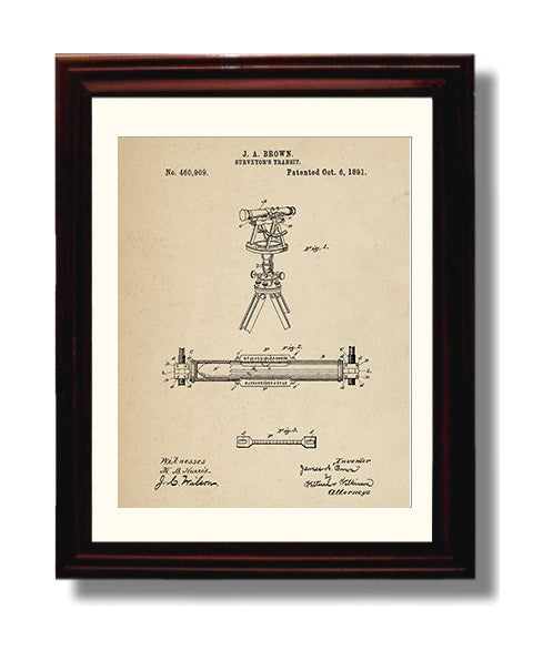 Patent Print - Surveyors Transit - J. A. Brown - 1891 - Patent 460909 Patent Wall Art