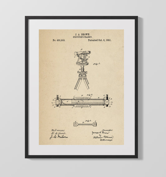 Surveyors Transit - 1891 Patent - 16x20 Gallery Frame