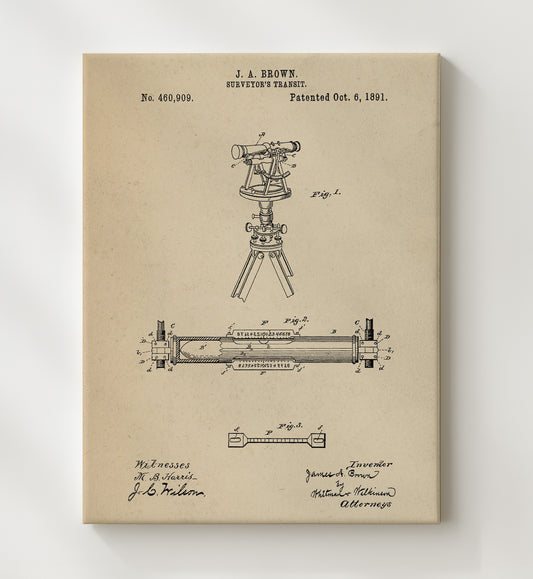 Surveyors Transit 1891 patent print wall art 8x10 Canvas