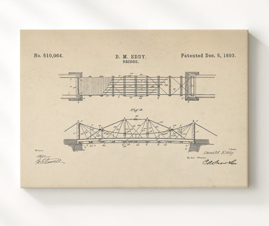 Suspension Bridge 1893 patent print wall art 8x10 Canvas
