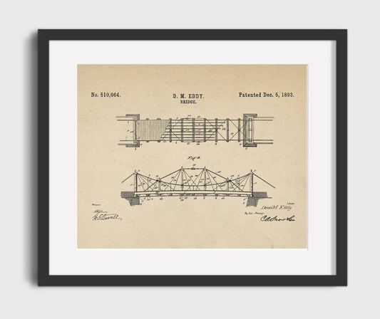 Suspension Bridge - 1893 Patent - 16x20 Gallery Frame