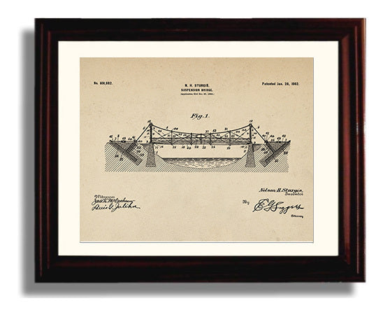 Patent Print - Suspension Bridge - N H Sturgis - 1902 - Patent 691982 - Landscape Patent Wall Art