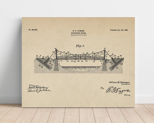 Suspension Bridge - 1902 Patent - 16x20 Unframed Print